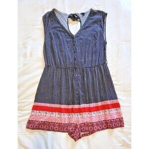 Torrid Sz 2 Sleeveless Button Front Romper Elastic Waist Boho Keyhole Tie Back